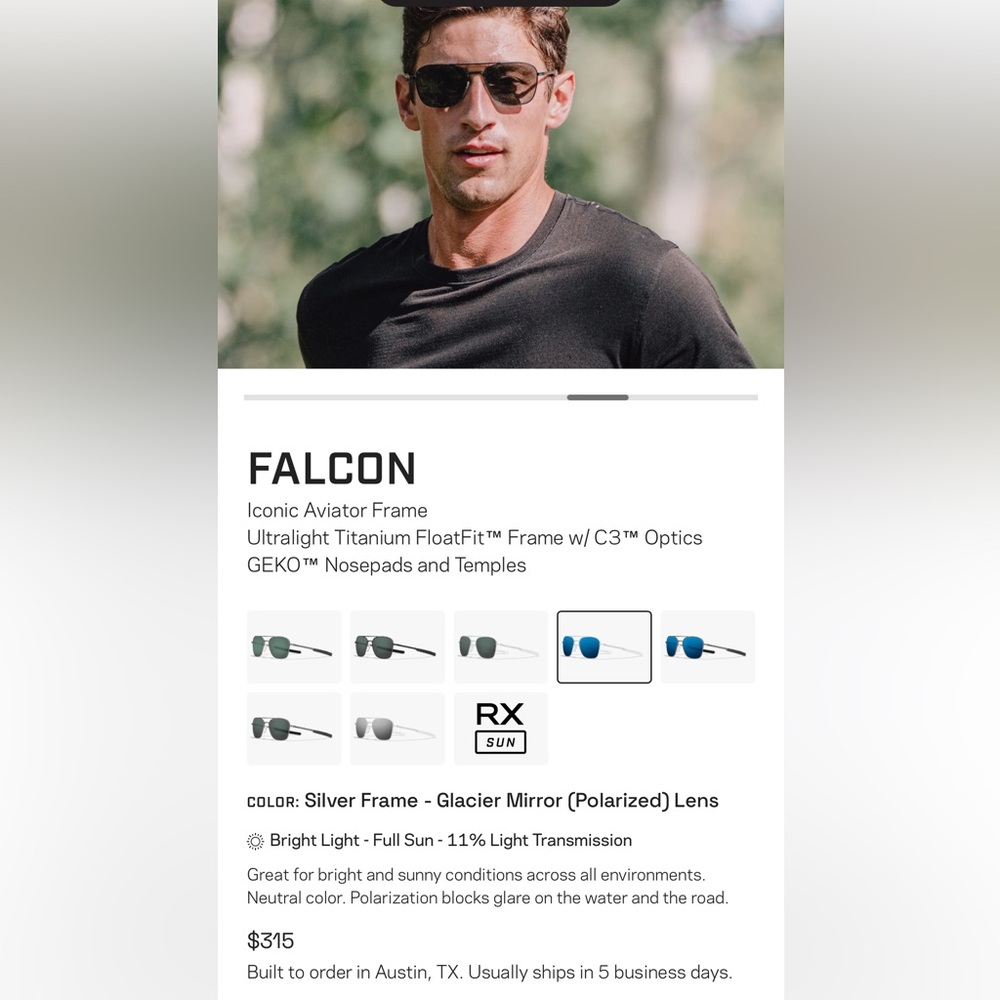 Roka Falcon Iconic Aviator Silver Frame with Glacier Mirror Sunglasses